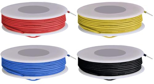 MKBKLLJY 22 Gauge solid tråd 300 V PVC elektrisk tråd 22 AWG isolering förtennad belagd koppartråd röd/gul/blå/svart trådsortiment 5 m/16,4 fot varje färg för elektronikentusiaster
