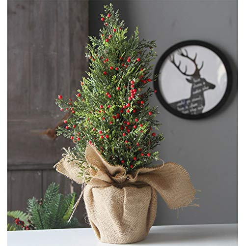Weihnachtsbaum PVC - Zypresse, kleiner Weihnachtsbaum mit roten Früchten (30 cm, 45 cm), Schneebaumdekoration, Weihnachten, Schreibtischdekorationsbaum, zum Einkaufen im Homeoffice (Größe: A+B),