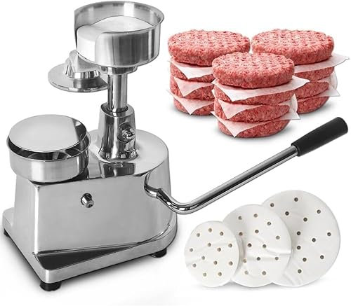 MIAOMI Pressa per Hamburger Manuale, Macchina per la formatura di Torte di Carne per Hamburger Commerciali da 100 mm con 500 Fogli di Carta per Hamburger(150mm)