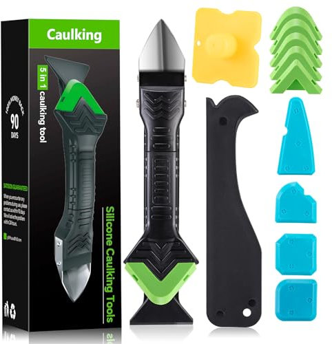 Silikonentferner Silikon Abzieher Silikonentferner Werkzeug Set 5 in 1 Stainless Steel Fugenmesser 6 Auswechselbar Silikonpads Dichtungsdüse ​für Küche Bad Boden Spüle Fenster Abdichtung