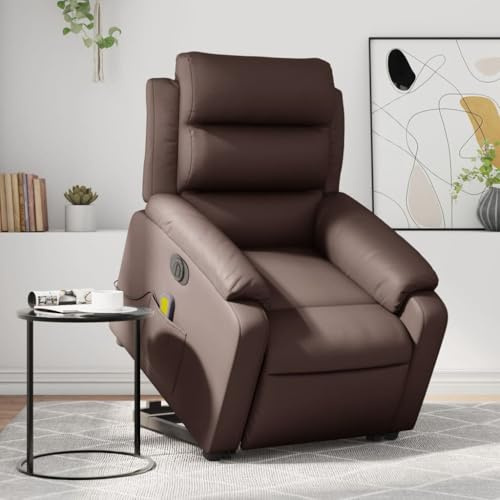 vidaXL Massagefåtölj med uppresningshjälp brun konstläder, fåtölj, fåtölj med uppresningshjälp, reclinerstol, fåtöljer, fåtöljer med uppresningshjälp