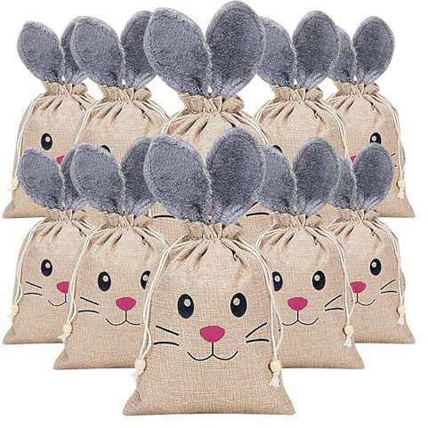 -Jute-Tragetasche, Geschenktasche mit Hasenohren, 10 x Kordelzug, Süßigkeitenbeutel, Leckereien, Leckereien, Jute, Jagdfüller für Kinder und Mädchen