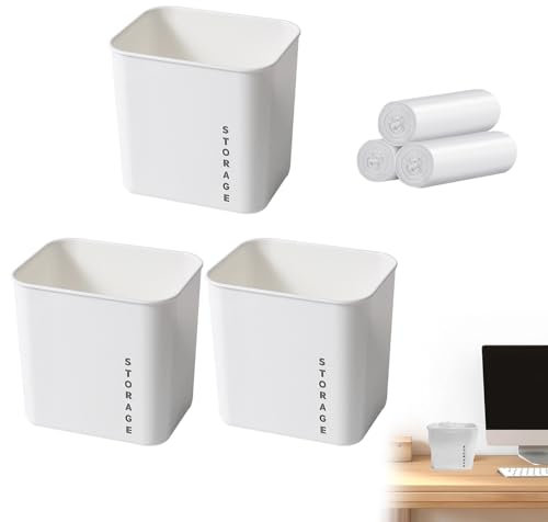 Mini pattumiera da tavolo, 3 Pz Piccolo Bin con 3 Rolls Liners Quadrato Grande Apertura Ufficio Bin per Vanity Tavolo da Tavolo Camera da Letto Da Pranzo