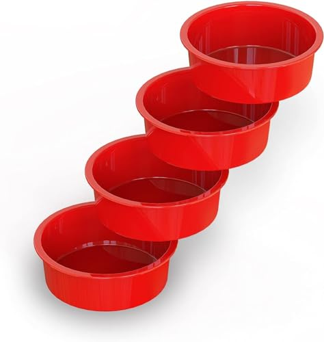 SILIVO Silikon Backform Rund 15cm, 4 Stücke Silikon Auflaufform Airfryer Klein, Antihaft Silikonform für Heißluftfritteuse Rund für Schichtkuchen, Käsekuchen