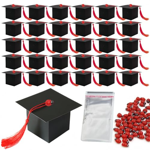 Scatole Bomboniere Laurea con Nappe Rosse - Decorazione Elegante per Cerimonie e Feste di Laurea - Scatole Portaconfetti in Carta (30pz)