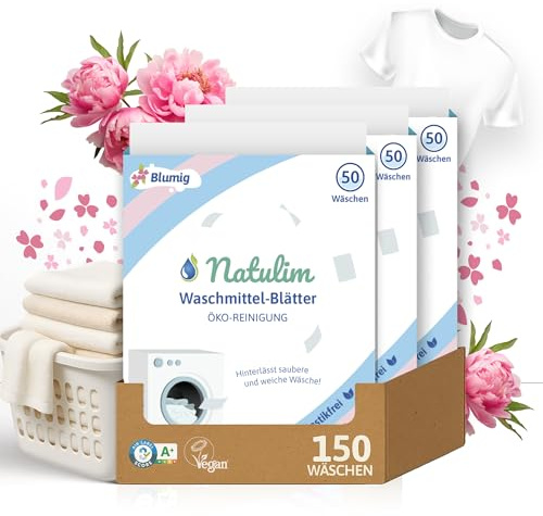Natulim - Detergente en Tiras para Lavadora (150 Lavados) - Incluye efecto Suavizante, Ecológico, Hipoalergénico, Made in Spain - Ropa limpia y suave sin ensuciar el Planeta (Floral) - 3 Pack