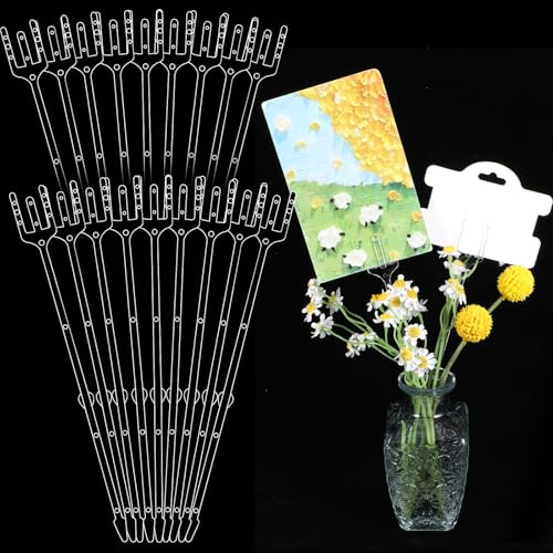 25 Pcs 9.4 Inch Plastic Floral Place Card Holder, Clear Plastic Floral Picks, Transparent Straight Head Flower Picks, Fork Shaped Gift Card Holder for Bouquet Flower Arrangements Photo Cake
