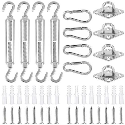 Roosea Awning Attachment Set, M5 Heavy Duty Sun Shade Sail Stainless Steel Hardware Kit for Rectangular, Triangles and Square for Garden Outdoor Patio Lawn