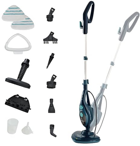 Ariete 4164 Steam mop 10 in 1, Scopa lavapavimenti a vapore, Uccide 99,9% di germi e batteri, Kit accessori, Autonomia illimitata, 1500 Watt, Blu