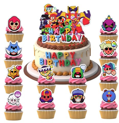 BRITIVIVE Tortendeko Geburtstag Junge 25 Stück Kuchen Deko Kindergeburtstag Cartoon Muffin Topper Cupcake Kuchen Deko für Kinder Geburtstag Party (A)