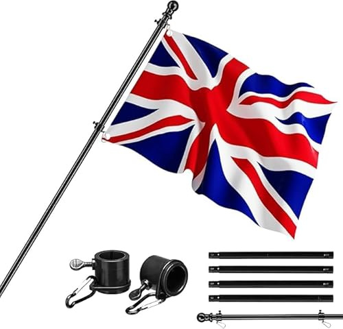 6FT Sectional Flag Pole Kit Extra Thick Aluminum Flagpole with Mounting Bracket Stainless Steel Flag and Pole Set for House Garden Yard Outdoor Fence Black (Mounting Bracket Not Included)