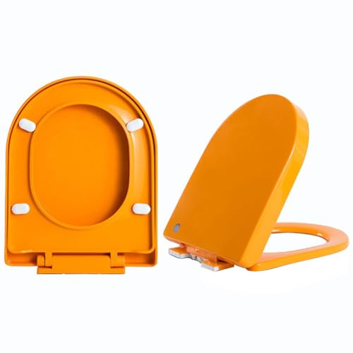 Sedile WC colorato a forma di D con chiusura ammortizzata e coperchio a sgancio rapido per una facile pulizia. Cerniere di fissaggio superiori in materiale PP – perfetto per bagni moderni.