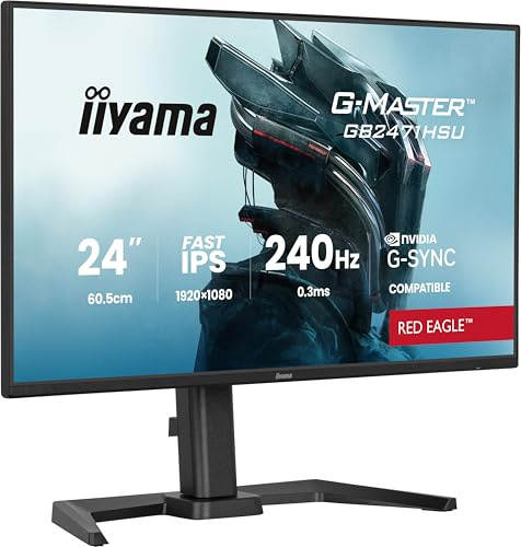 iiyama G-Master Red Eagle GB2471HSU-B1 Full-HD Fast IPS Gaming-Monitor | 60,5 cm, 23,8, 240Hz, 0.3ms, HDMI, DP, USB3.2, USB-C, Lautsprecher, G-SYNC, HDR10, Black Tuner, Höhenverstellung, schwarz