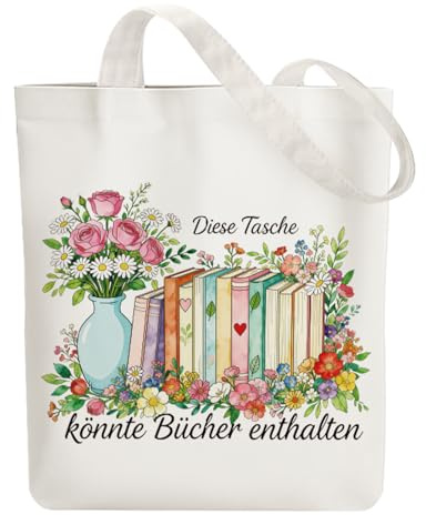 ANATTASOUL Baumwolltasche Personalisiert mit Bücher und Blumen, Leinwand Geschenk Tragetasche für Damen Freundin Mama Schwestern Ehefrau Geburtstag, Muttertag Tasche