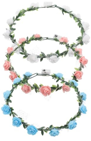 Vaguelly 3 Stück LED Blumenhaarband für Damen mit Leuchtenden Flexiblen Blumenkränzen in Weiß Rosa und Blau Künstliche Blumengirlande für Hochzeiten Partys Festivals und Besondere Anlässe