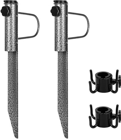 DBREAKS Schirmständer Erdspieß Rasendorn Sonnenschirmständer Schwarz | 2 Stück Metall Sonnenschirmhalter, Einstellbar Bodenhülse Sonnenschirm Halterung für Durchmesser 20-35 mm, Strand Gras Sand