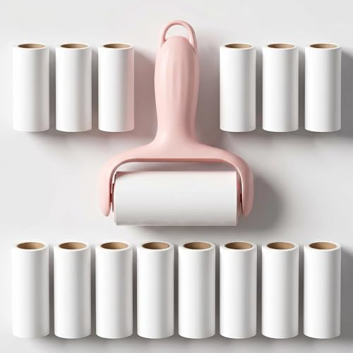 SINJAETRQ Mini Lint Roller, 1 Handle 18 Refills,Clothes Pet Hair Remover | Extra sticky pickup for dog cat fur on suits sofas car seats, compact for handbag office travel, 18 refills cut repurchase