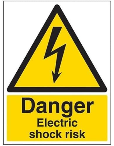 VSafety Signs 68019BC-S Danger Electric Shock Risk varning elektrisk skylt, självhäftande, porträtt, 300 mm x 400 mm, svart/gul