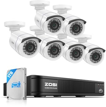 ZOSI 3K Lite Home Security Camera System with AI Human Vehicle Detection, 8CH DVR Recorder and 6 x 1080p Wired CCTV Bullet Cameras Outdoor Indoor, 80ft Night Vision, Remote Access (1TB Hard Drive)