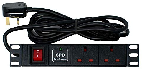 LMS Data 2 Way 1U 10-Inch Rack PDU – Surge Protected Horizontal Power Distribution Unit, 13A UK Plug with 2.5m Cable – SOHO Cabinet Power Strip