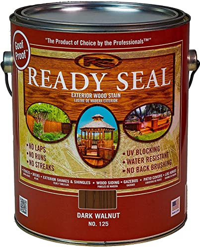 Ready Seal Stain & Sealer for Wood, Outdoor Deck and Fence - All-in-One Exterior Wood Stain and Waterproofing Sealant – Easy to Apply, No Back Brushing Needed, UV Protection - 1 Gallon, Dark Walnut