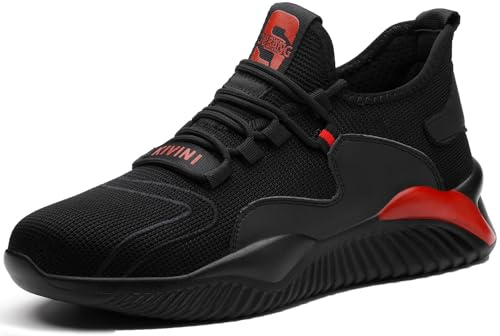 Säkerhetsskor för Män och Kvinnor - S3 Stålhätta Unisex Sneakers för Arbete, 36-46EU, Svart/Röd
