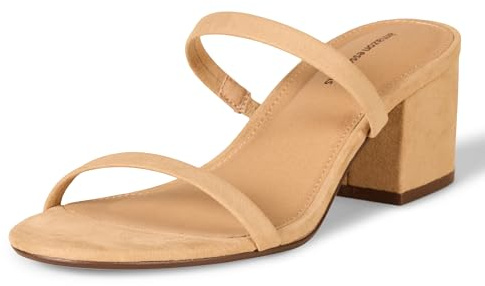 Amazon Essentials Damen Dünne Pantolette mit Zwei Riemen und Absatz, Bräunen, 42 EU