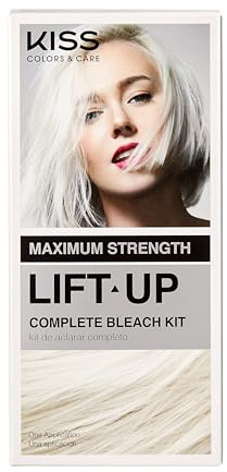 Kiss Colors & Care Lift Up Complete 6 Pc DIY Hair Bleach Kit with Revitalizing Plex Serum, ICE, Powder Lightener, 40 Vol Developer, Icy Silver Toner, One Application, Gentle Conditioning, Non-Drip