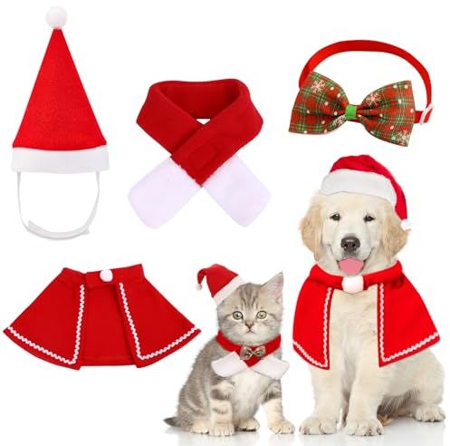 Weihnachten Hund Weihnachtsmütze,4 STK,Haustier Kleidung für Party,Hundeweihnachtsoutfit,Weihnachten Hundekleidung Katze,Hundekatze-Kleidung Weihnachts,Haustier Weihnachtsdekoration Hund