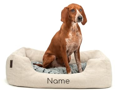 lionto Hundekörbchen mit Wendekissen, 80 x 60 cm, Beige, personalisiert