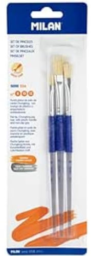 Blister 3 pennelli piatti (setola Chungking) manico in plastica Ergo, serie 526# 8, 10 e 12 blu
