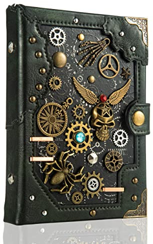 APAPVZAN Punk-Stil Tagebuch Schreiben Notizbuch Tagebuch Handmade Täglicher Notizblock Antik Reisetagebuch Geschenke für Frauen Männer (16,5 cm x 12,2 cm (Grün)