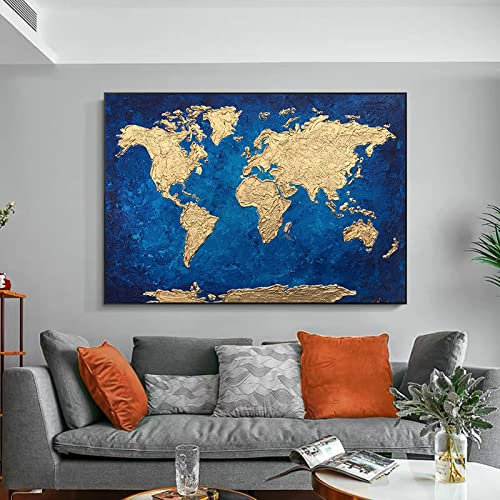 Abstrakte Vintage Gold Globe Weltkarte Ölgemälde Posterdruck Leinwand Kunst Wandbild Büro Wohnzimmer Dekor 30x45cm Rahmenlos