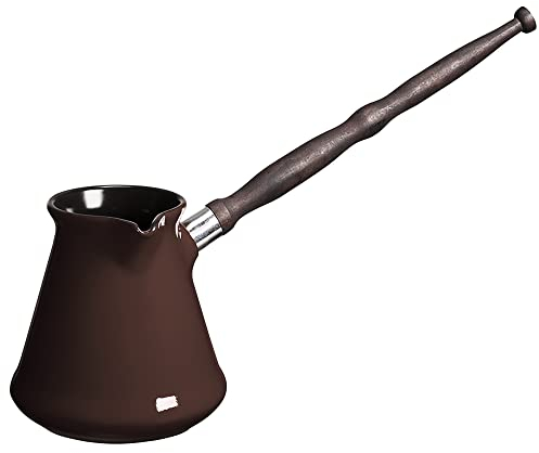 Caffettiera turca in ceramica 500 ml Cezve Ibrik Briki Turka Classic, color cioccolato, con manico in legno rimovibile, per fornelli elettrici a gas