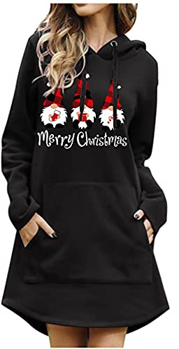 Robe De Noël Femme - Pull Avec Poche Sweat-Capuche Hiver Chaude Pas Cher Manches Longues Capucin Moche Fluide Imprimé Ample Hoodie