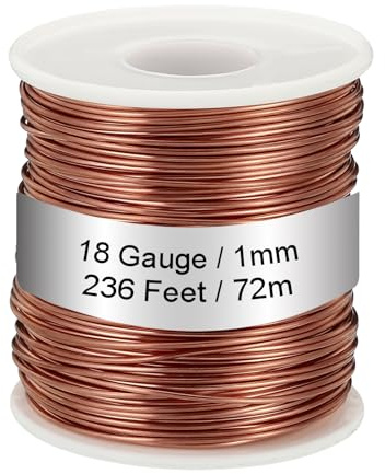 PATIKIL 99.9% Morbido Rame Filo, 18 Calibro/1mm Diametro 236 Piedi/72m 1.1 Libbre Bobina Puro Rame Filo per gioielle Creazione Perlato Giardino Piante