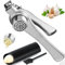 Twiller Stainless Steel Garlic Press, Dishwasher Safe, Easy to Clean, Ergonomic Handle, Garlic Cutter with Peeling Aid and Brush, Silver