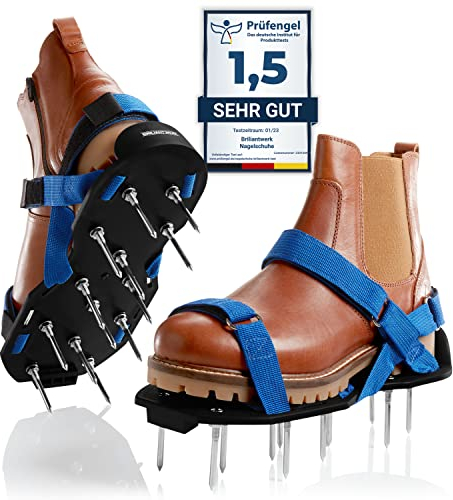 Briliantwerk® Nail shoes with Velcro fastener, can be used as screed shoes or lawn aerator, sturdy nail sole for perfect aeration, (long nails)