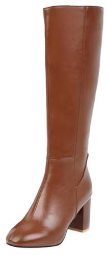 ticticlily Damen Klassische Stiefel Warme Lange Stiefel Hohe Boots Elegante Sexy Runde Zehe Plattformen High Heel A Braun 39 EU