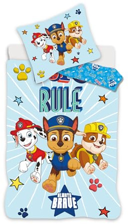 Paw Patrol Blau Babybettwäsche 100x135 + Kissenbezug 40x60 Marshall Chase | Wendbare Baby-Bettwäsche | Naturbaumwolle weich atmungsaktiv | Rubble Nickelodeon | Jungen 0-3 | Kinderbett | Geschenkidee