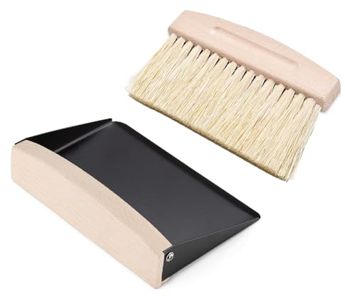 Table Broom and Dustpan Set, Mini Broom Table Brush, Table Brush and Shovel, Table Brush, Crumb Brush, Sweeping Broom, Flour Broom Table Sweeper for Kitchen, Living Room, Wood Colour