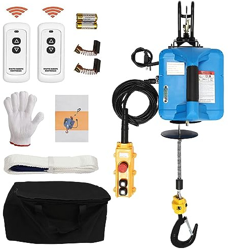 NOLANTISI Electric Hoist Winch - 1100LBS - 25FT - 110V - 3 in 1 Electric Hoist Winch - Manual, Wired and Wireless Remote Control - with Lifting Strap (3 in 1-1100LBS - 25FT - Blue)