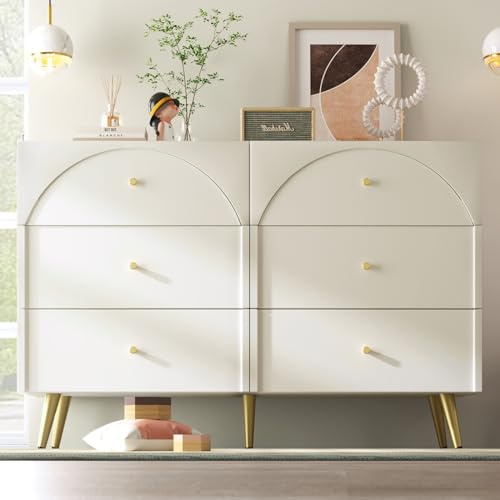 PUGSDRLY Cassettiera con 6 cassetti, cassettiera con 6 cassetti, bianca, mobile contenitore con cassetti, stile moderno, credenza per soggiorno e camera da letto (H85/B120/T40 cm)