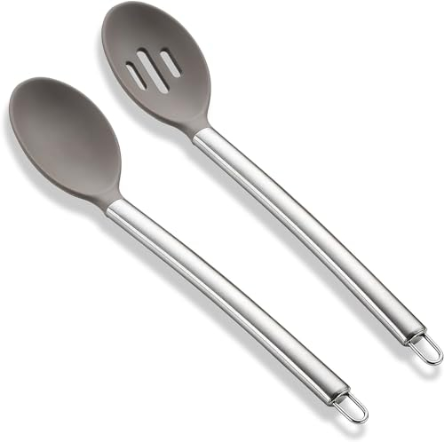 Kochlöffel Silikon Set, ReaNea Solid Löffel, Schlitzlöffel, hitzebeständiger Griff, Küchenlöffel für Antihaft-Kochgeschirr, spülmaschinenfest, leicht zu reinigen