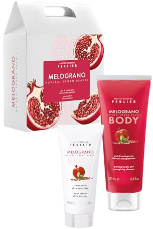 Perlier, Cofanetto Melograno con Doccia Schiuma Vegan e Crema Mani Protettiva, Ricco di Antiossidanti, Formula Vegan. Confezione Elegante