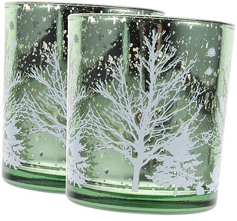 Garneck 2stücke Glaskerzenhalter mit Christbaum-Motiv Weihnachtskerzenständer für Tischdeko von Teelichthaltern aus Glas für Wohnraum-Dekoration