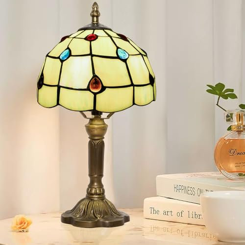 Ppbmocw Small Tiffany Lamp, 8 Inch Tiffany Style Lights Table Lamps for Living Room, Bedside, Reading,Vintage Mini Stained Glass Lamp Included 3 Color Temperatures E27 Bulb(Yellow Phoenix Tail)