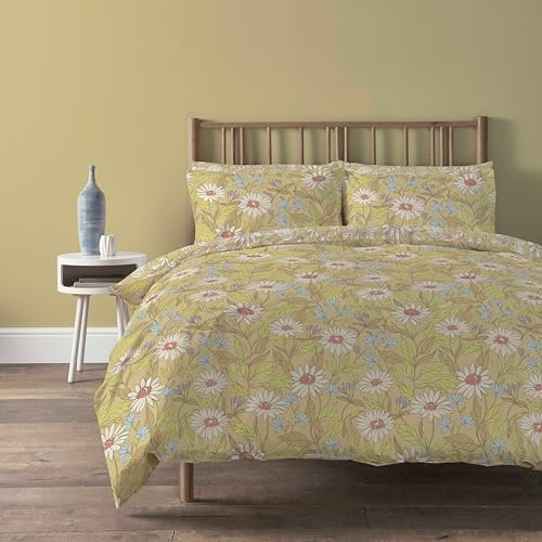 Olivia Rocco Elinor Duvet Cover Set Easy Care Quilt Bedding Sets with Pillow Cases Cotton Rich Super Soft Printed Floral Bed linen, Elinor Ochre Double