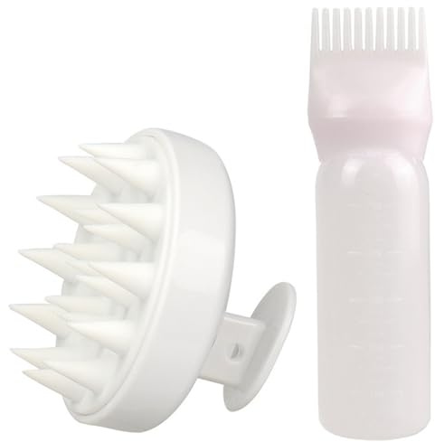 GisWell 2 Stück Haaröl Applikator, Hair Oil Applicator und Kopfhaut Massagebürste, Scalp Applicator Flasche mit Skala – Professioneller Öl Applikator Haare für Hair Oiling, Haarfärbemittel & Pflege
