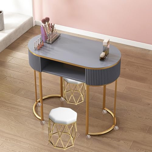 Nageltechniker-Maniküre-Nageltisch-Station, Schönheitssalon, Spa-Nagelstation, Professioneller Moderner Künstler-Handnagelschreibtisch Aus Holz Mit Schubladen U(Gold Greywooden Top 80cm 3piece set)